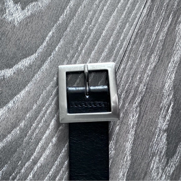 Leather belt silver square buckle black size M Simons - Picture 1 of 4